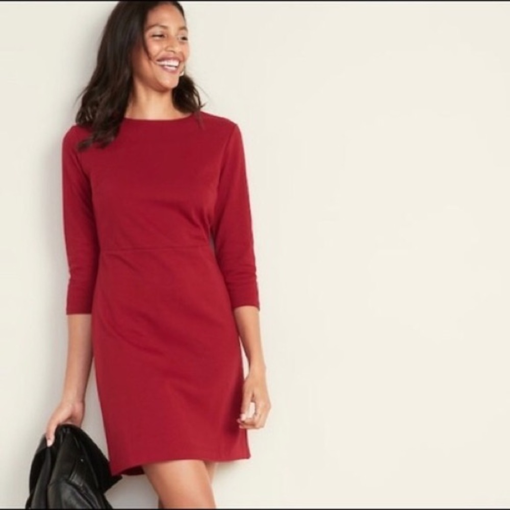 ⭐️3 for $15⭐️ Old navy ponte knit red dress 3/4 sleeves size Large